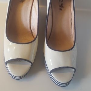 Michael Kors cream & navy blue wedges